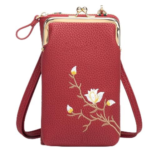 Generisch Indefinitet/Declrationun Women Sling Cross-Body Wallet, with Mobile Cell Phone Holder, Embroidered Leather Crossbody Purse (Red) von Generisch