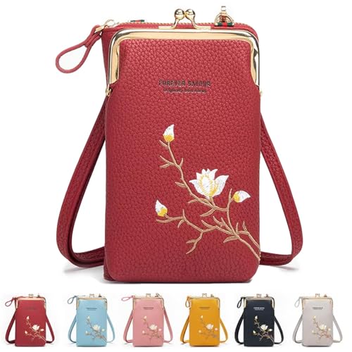 Generisch Indefinitet Damen-Umhängetasche, Mini-Telefontasche mit Clipverschluss, veganes Leder (ONESIZE,Red) von Generisch