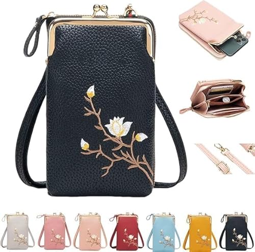 Generisch Indefinitet Rowgins Women Sling Cross-Body Wallet with Mobile Cell Phone Holder,Cell Phone Handbags with Card Slots,Passport Cellphone Crossbody Purse Bag (Black) von Generisch