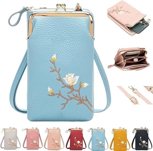 Generisch Indefinitet Rowgins Women Sling Cross-Body Wallet with Mobile Cell Phone Holder,Cell Phone Handbags with Card Slots,Passport Cellphone Crossbody Purse Bag (Blue) von Generisch