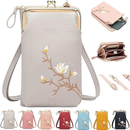 Generisch Indefinitet Rowgins Women Sling Cross-Body Wallet with Mobile Cell Phone Holder,Cell Phone Handbags with Card Slots,Passport Cellphone Crossbody Purse Bag (Gray) von Generisch