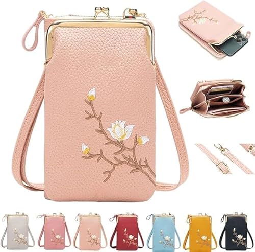 Generisch Indefinitet Rowgins Women Sling Cross-Body Wallet with Mobile Cell Phone Holder,Cell Phone Handbags with Card Slots,Passport Cellphone Crossbody Purse Bag (Pink) von Generisch