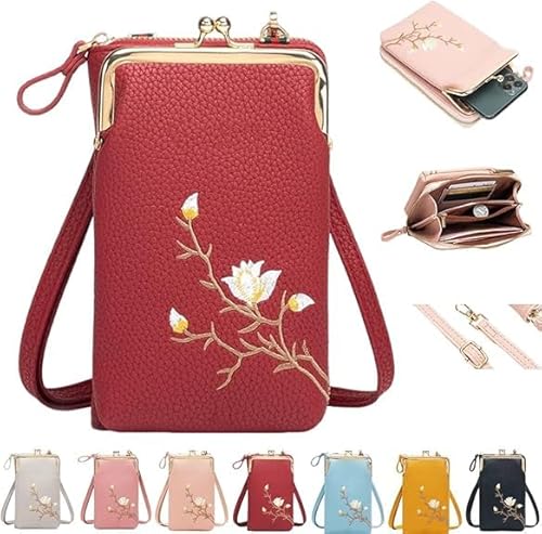 Generisch Indefinitet Rowgins Women Sling Cross-Body Wallet with Mobile Cell Phone Holder,Cell Phone Handbags with Card Slots,Passport Cellphone Crossbody Purse Bag (Red) von Generisch