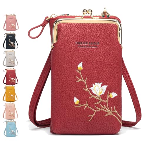 Generisch Indefinitet Women Sling Cross-Body Wallet, with Mobile Cell Phone Holder, Crossbody Bags for Women Travel (Red) von Generisch