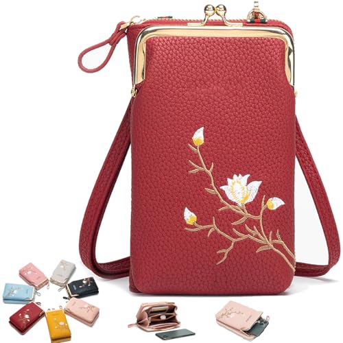 Generisch Indefinitet Women Sling Cross-Body Wallet with Mobile Cell Phone Holder, Crossbody Bags for Women Travel (Red) von Generisch