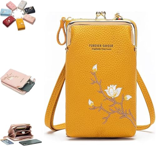 Generisch Indefinitet Women Sling Cross-Body Wallet with Mobile Cell Phone Holder, Forever Savour Cross-body Mobile Phone Bag (yellow) von Generisch