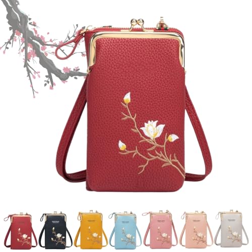 Generisch Indefinitet Women Sling Cross-Body Wallet with Mobile Cell Phone Holder, Large Crossbody Bags for Women Travel (Red) von Generisch