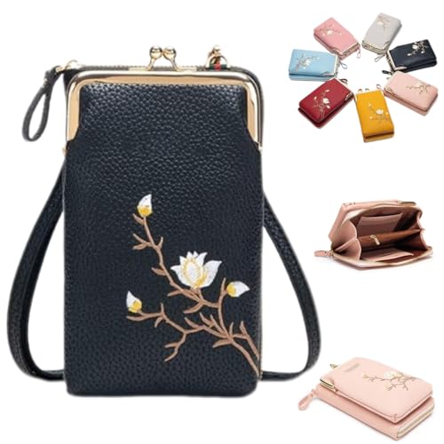 Generisch Indefinitet Women Sling Cross-Body Wallet with Mobile Cell Phone Holder, Leather Passport CrossBody Purse Bags (Black) von Generisch