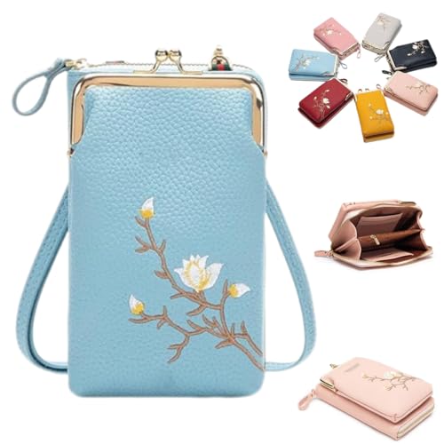 Generisch Indefinitet Women Sling Cross-Body Wallet with Mobile Cell Phone Holder, Leather Passport CrossBody Purse Bags (Blue) von Generisch