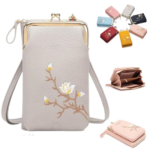 Generisch Indefinitet Women Sling Cross-Body Wallet with Mobile Cell Phone Holder, Leather Passport CrossBody Purse Bags (Gray) von Generisch