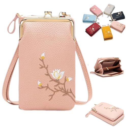 Generisch Indefinitet Women Sling Cross-Body Wallet with Mobile Cell Phone Holder, Leather Passport CrossBody Purse Bags (Pink) von Generisch
