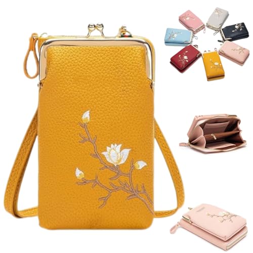 Generisch Indefinitet Women Sling Cross-Body Wallet with Mobile Cell Phone Holder, Leather Passport CrossBody Purse Bags (Yellow) von Generisch