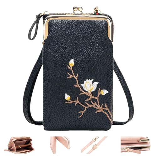 Generisch Indefinitet Women Sling Cross-Body Wallet with Mobile Cell Phone Holder, Separate Zipper Pocket Crossbody Bag for Women Travel (Black) von Generisch