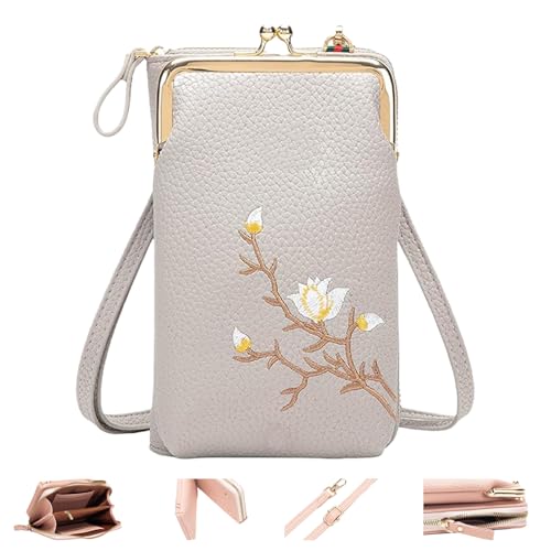 Generisch Indefinitet Women Sling Cross-Body Wallet with Mobile Cell Phone Holder, Separate Zipper Pocket Crossbody Bag for Women Travel (Gray) von Generisch