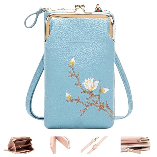 Generisch Indefinitet Women Sling Cross-Body Wallet with Mobile Cell Phone Holder, Separate Zipper Pocket Crossbody Bag for Women Travel (blue) von Generisch