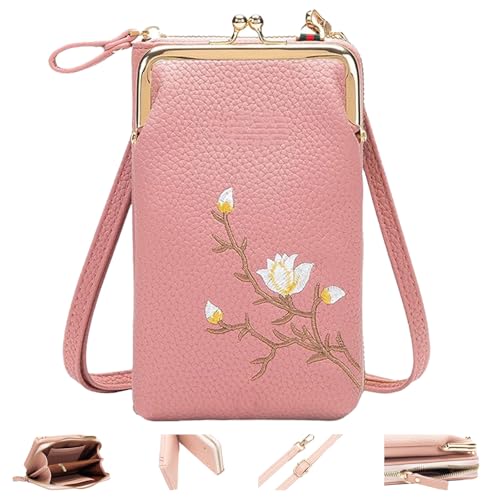 Generisch Indefinitet Women Sling Cross-Body Wallet with Mobile Cell Phone Holder, Separate Zipper Pocket Crossbody Bag for Women Travel (dark pink) von Generisch