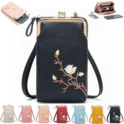 Generisch Indefinitet Women Sling Cross-Body Wallet with Mobile Cell Phone Holder, Small Crossbody Purses (black) von Generisch