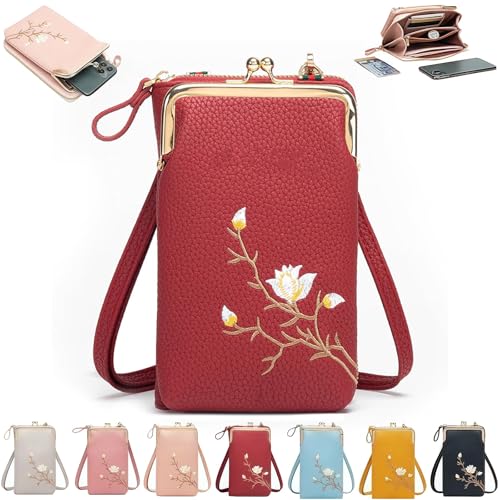 Generisch Indefinitet Women Sling Cross-Body Wallet with Mobile Cell Phone Holder, Small Crossbody Purses (red) von Generisch