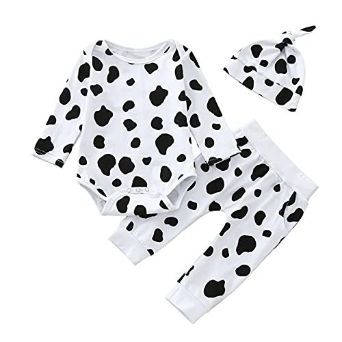 Generisch Infant Baby Mädchen Jungen Halloween Kostüme Langarm Kuh T-Shirt Hosen mit Hut Outfits Kleidung Sets Taufanzug Baby Jungen (White, 0-3 Months) von Generisch