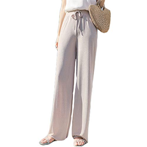 Generisch JIER Damen Elegante Hose Transparent Lange Seiden Chiffon Marlene Hosenrock Sommerhose lang Weite Hohe Taille mit weitem Bein Hosen Pants Hosen (Beige,S,S) von Generisch