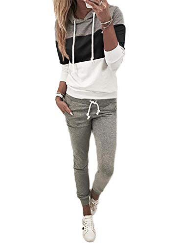 Generisch JIER Damen Hausanzug Trainingsanzug Set Jogginganzug Sportanzug Anzug Freizeitanzug Oberteil Hose Kapuzenjacke Langarm Lange kurz Sporthose alle Jahreszeiten (Schwarz,M,M) von Generisch