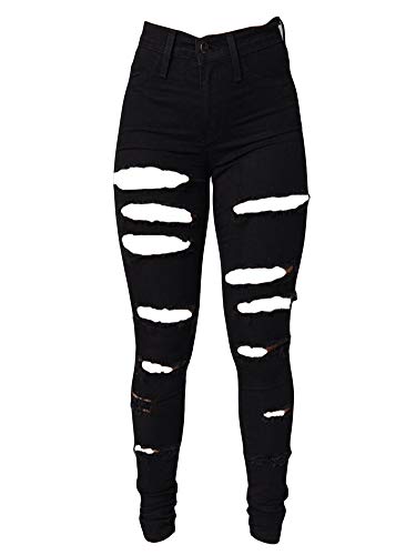 Generisch JIER Damen Jeans mit Löchern Zerrissene Skinny Jeanshosen High Waist Slim Stretch Straight Hosen Slim Fit Stretch Stylische Boyfriend Jeans mit Löcher Hosen (schwarz,L,L) von Generisch