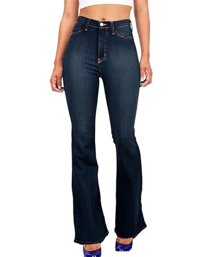 Generisch JIER Damen Schlaghosen Bootcut Jeanshose lang Hohe Taille Stretch Skinny Schlagjeans Casual Weite Jeanshosen Weites Bein Denim Hose Hüftjeans Hüfthose Slim Fit Jeans Pants W Blau, XXL von Generisch
