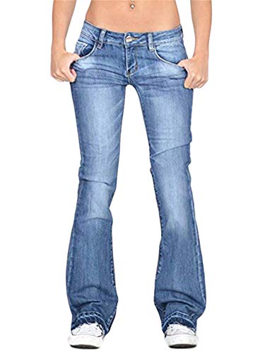 Generisch JIER Damen Schlaghosen Jeanshose lang Stretch Skinny Schlagjeans Schlag Weite Jeanshosen Weites Bein Denim Hose Hüftjeans Hüfthose Hosen (Hellblau,L,L) von Generisch