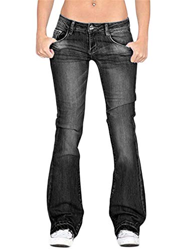Generisch JIER Damen Schlaghosen Jeanshose lang Stretch Skinny Schlagjeans Schlag Weite Jeanshosen Weites Bein Denim Hose Hüftjeans Hüfthose Hosen (Schwarz,L,L) von Generisch