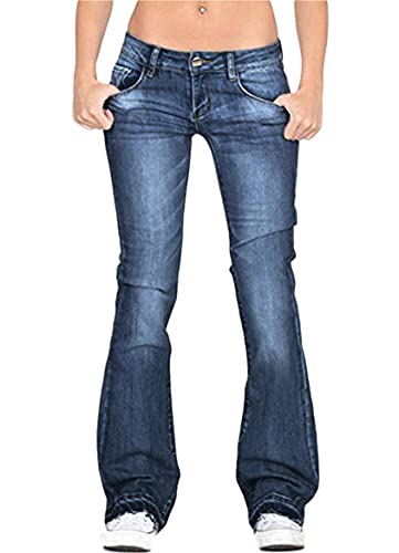 Generisch JIER Damen Schlaghosen Lang Stretch Skinny Jeanshose High Waist Elegant Schlaghose Frauen Schick Bootcut Jeans Schlagjeans Jeans Freizeithosen (Blau,S,S) von Generisch