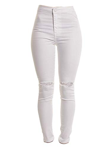 Generisch JIER Damen Skinny High Waist Destroyed Jeans Röhrenjeans Bleistifthose Bleistift Hose Hohe Taille Jeanshosen mit Löchern Jeanshose Hosen Pants (Weiß 1,M,M) von Generisch