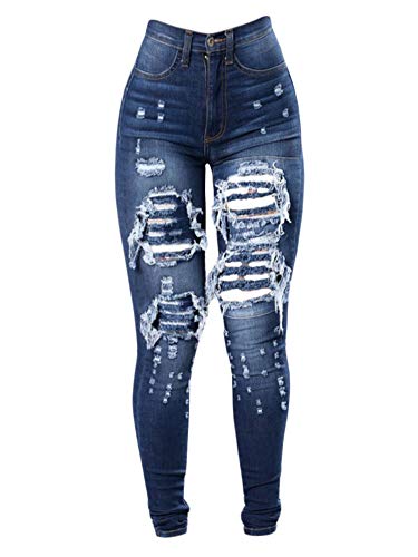 Generisch JIER Damen Slim Fit Rissen Löcher Ankle Jeanshosen mit Löchern Zerrissene Hohe Taille Hose Boyfriend Jeanshose Leggings Bleistifthosen Jeans Hosen (Blau,3XL,3XL) von Generisch