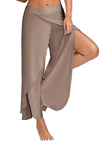 Generisch JIER Damen Weites Bein Yogahosen Hose Lose Lange Stretch Trainingshose Fitness Freizeit Sport Yoga Pilates Weich Hosenrock Elegant Freizeithosen Pants (Braun,M,M) von Generisch