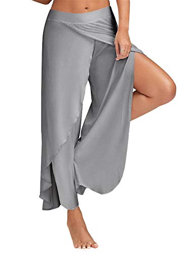 Generisch JIER Damen Weites Bein Yogahosen Hose Lose Lange Stretch Trainingshose Fitness Freizeit Sport Yoga Pilates Weich Hosenrock Elegant Freizeithosen Pants (Hellgrau,M,M) von Generisch