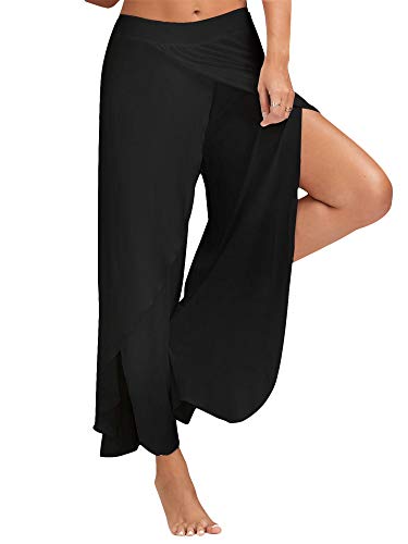 Generisch JIER Damen Weites Bein Yogahosen Hose Lose Lange Stretch Trainingshose Fitness Freizeit Sport Yoga Pilates Weich Hosenrock Elegant Freizeithosen Pants (Schwarz,3XL,3XL) von Generisch