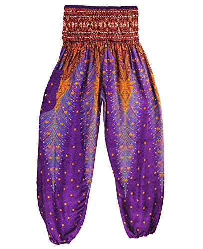 Generisch JIER Damen Yoga Hosen Baggy Hippie Boho Hose Hosenrock Haremshose Aladinhose Pumphose Pluderhosen Freizeithose Sommerhose Harem Sporthose Hose (Lila 2,Einheitsgröße,Einheitsgröße) von Generisch