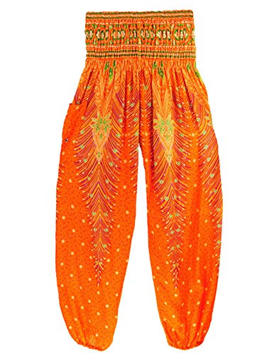 Generisch JIER Damen Yoga Hosen Baggy Hippie Boho Hose Hosenrock Haremshose Aladinhose Pumphose Pluderhosen Freizeithose Sommerhose Harem Sporthose Hose (Orange,Einheitsgröße,Einheitsgröße) von Generisch