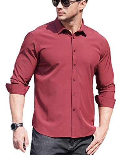 Generisch JIER Herren Große Größe Unifarben Langarm Hemden Regular fit Businesshemd Anzug Hemd Freizeithemden Große Größe Langarmhemd Freizeitshirt (Rot,6XL,6XL) von Generisch