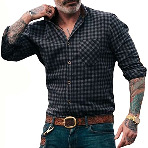 Generisch JIER Herren Kariertes Freizeithemd Langarm Slim fit Sommer Hemd mit Tasche Freizeithemd Kariertes Langarmhemd Karohemd Langarmhemd (Mehrfarbig,L,L) von Generisch