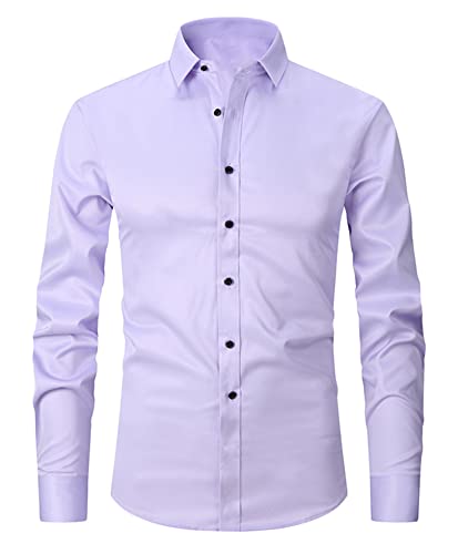Generisch JIER Herren Langarm Business Freizeit mit Knöpfen Hemd Bügelfreies Slim Fit Hemd Freizeithemd Lange Regular Fit Businesshemd ArbeitsHemd Tops Hemden (Helles Lila,42,42) von Generisch