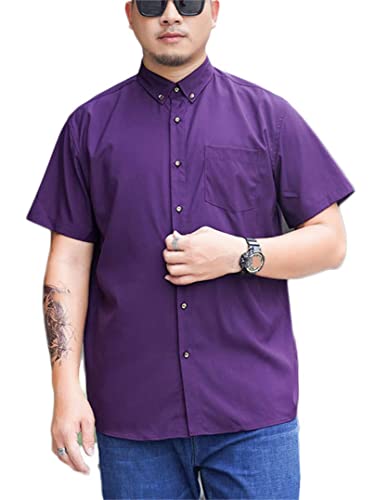 Generisch JIER Herren Übergröße Business Slim Fit Hemd Sommerhemd Regular Fit Kurzarm Klassisches Hemd Kurzarmhemd Freizeithemd Kurzarmshirt Sommerhemd Business Hemden (Dunkelviolett,10XL,10XL) von Generisch