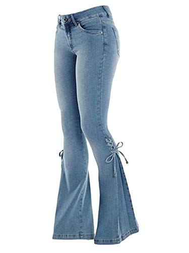 Generisch JIER Schlaghosen Damen Jeans Lang Stretch Skinny Jeanshose High Waist Elegant Schlaghose Frauen Schick Bootcut Jeans Denim Hose Schlagjeans Hosen (Hellblau,M,M) von Generisch