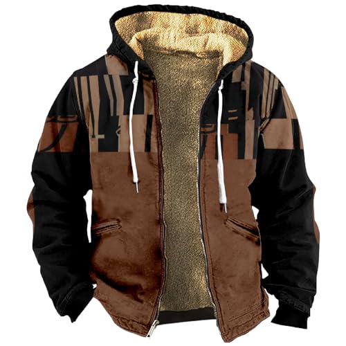 Generisch Herren Winterjacke Kariert Gefüttert Fleece Thermohemd Freizeit Jacke Mit Kapuze Schwarz XL von Generisch