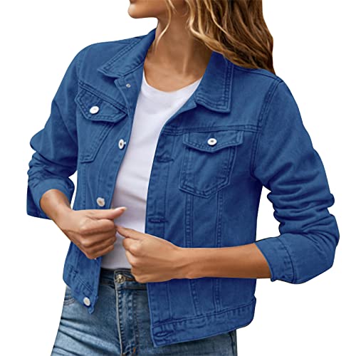 Generisch Jacke-Damen-Frühling, Jeansjacke Damen Kurz Leichte Frühlingsjacke Oversize Einfarbig Übergangsjacke Mit Taschen Dünne Jeans Jacke Für Frauen Vintage Sommerjacke von Generisch