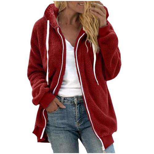 Generisch Jacke Damen Große Größen Warme Bequem, Winterjacke Stylisch Funktional, Winter Warm Lose Plüsch Zip Hooded, Plüschjacke Elegant Schick, Tolle Steppjacke Damen Fleecejacke von Generisch