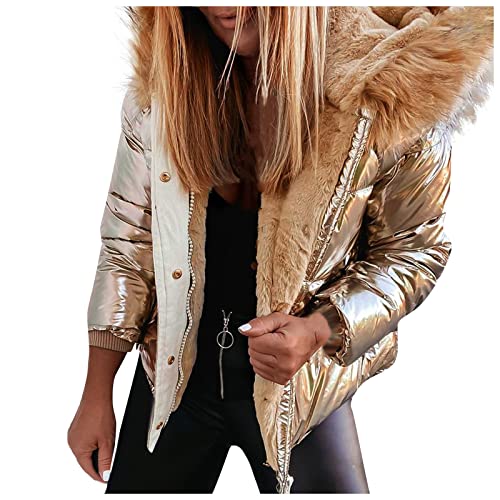 Generisch Jacke Damen Herbst, Und Winter Kapuze Lose Farbe Mode Warm Reißverschluss Baumwolle Kleidung Funktionsjacke Herbst Daunen Jacken Für Kurz Ubergangsjacke Frühling Jackets (M, Gold) von Generisch