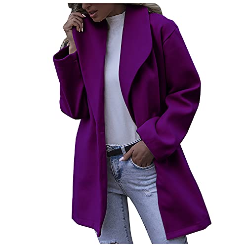 Generisch Jacke Damen Winter, Damenmäntel Wintermantel Einfarbig Wollmantel Trenchcoat Warm Schlank Langarm Mantel Oberbekleidung Daunenmantel Lang Übergang Fleecejacke Winterjacke Grosse (L, Lila) von Generisch