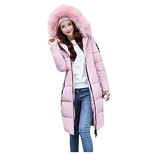 Generisch Jacke Damen Winter, Mode Großes Haar Kragen Schlank Taille Lang Daunen Baumwolle Herbst Schwarze Bomberjacke Satin Damenjacke Glänzend Winter Reitjacke Steppjacke Jacket (XL, Rosa) von Generisch