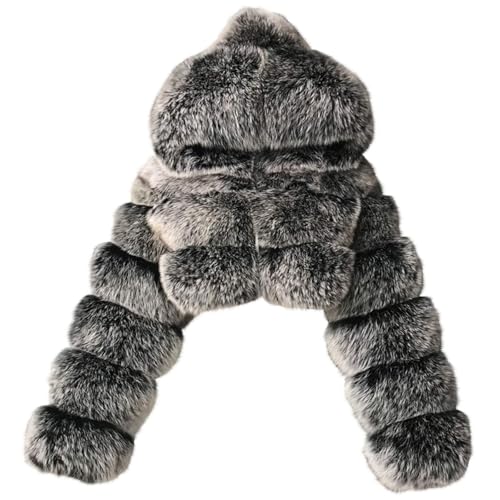 Generisch Jacke Damen Winter Kunstpelz Kurz Winterjacke Damen Warm mit Kapuze Fleece Kunstfell Mantel mit Reissverschluss Kurz Wintermantel Elegant Flauschig Winterjacken Stepp Pelzjacke Einfarbig von Generisch