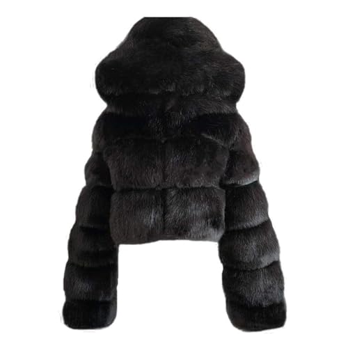 Generisch Jacke Damen Winter Kunstpelz Kurz Winterjacke Damen Warm mit Kapuze Fleece Kunstfell Mantel mit Reissverschluss Kurz Wintermantel Elegant Flauschig Winterjacken Stepp Pelzjacke Einfarbig von Generisch